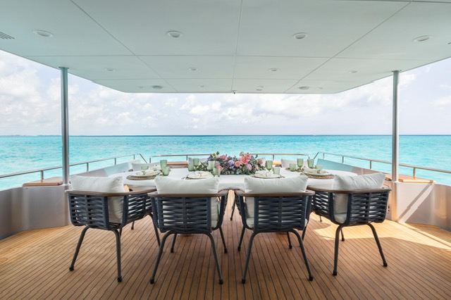 Dining area of the 115 ft yacht in Cancun