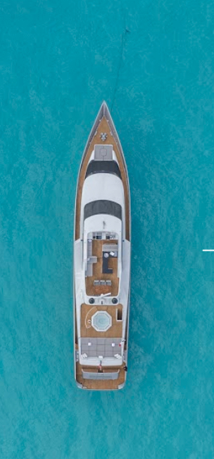 Aerial view of the 115 ft mega yacht