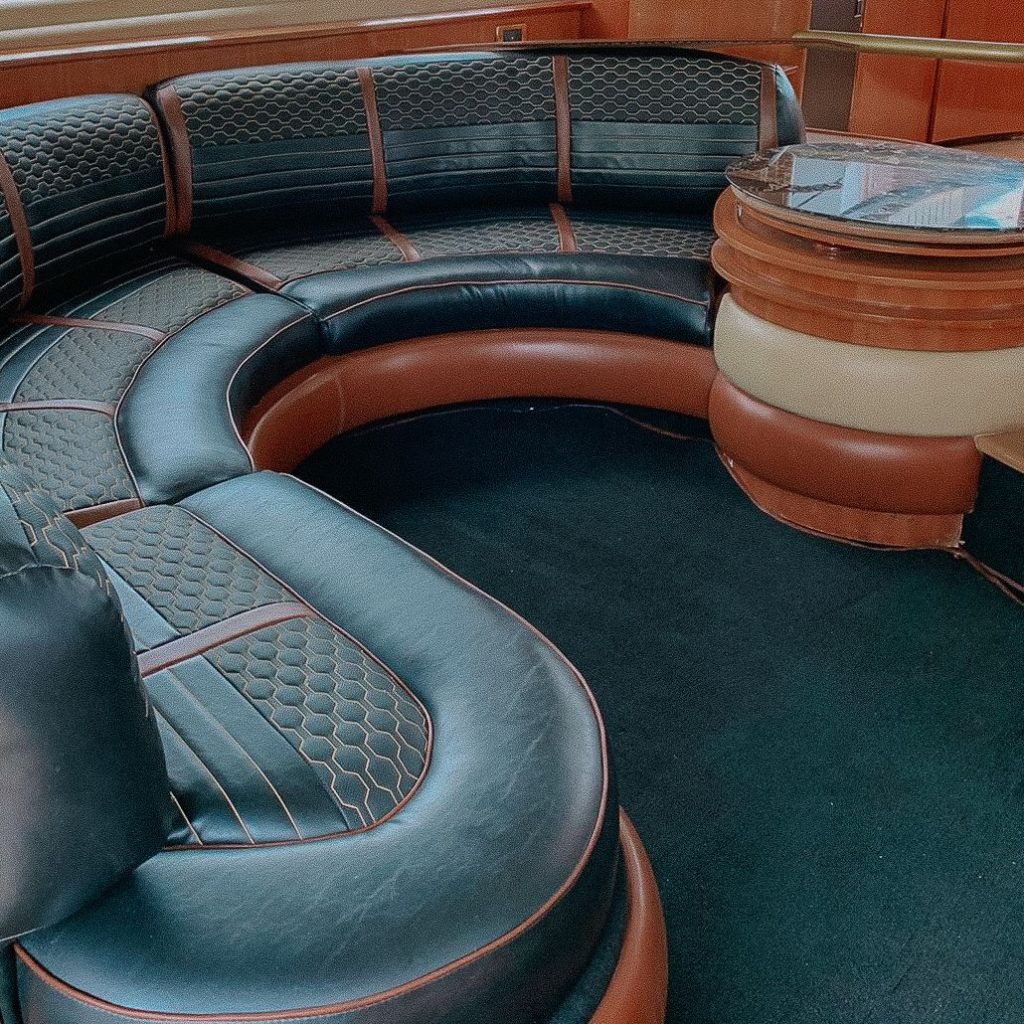 Black interior salon of the Azimut 58