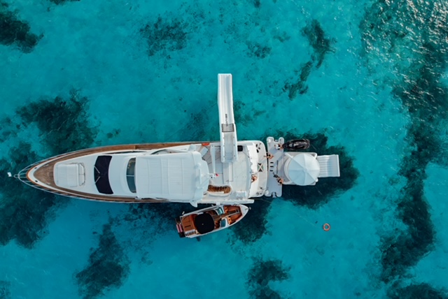 Mega yacht in Cancun with giant inflatables