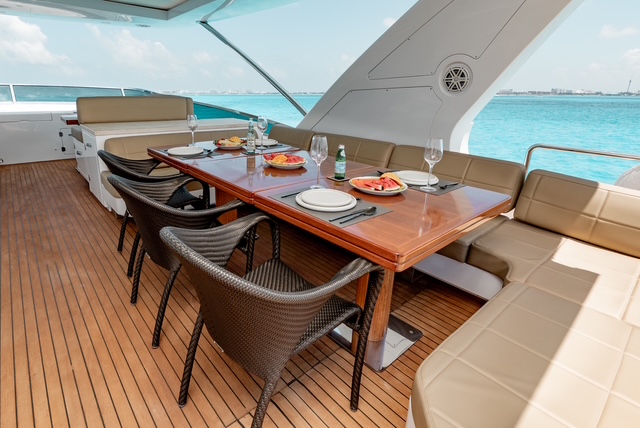Flybridge dining table on the Azimut 95