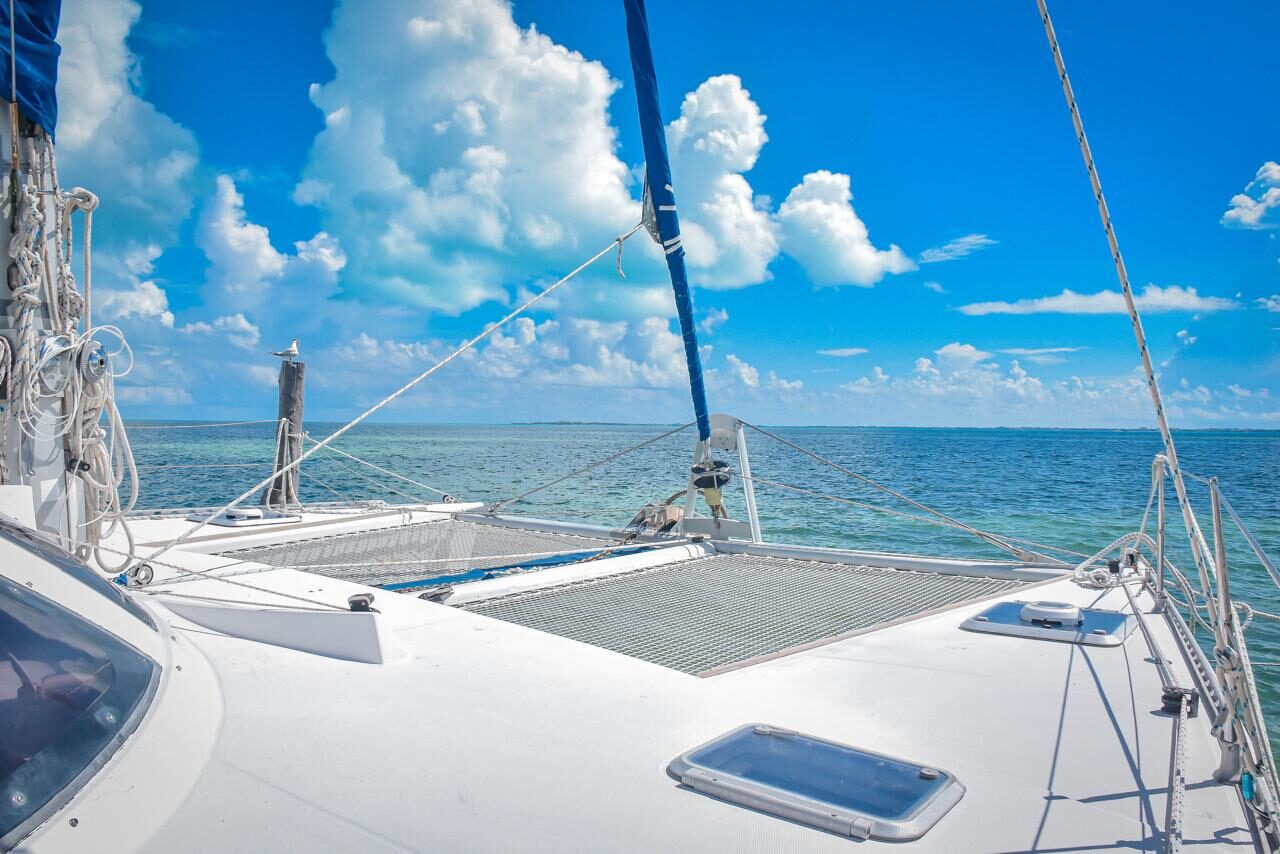 Front deck of the private catamaran in Cancun