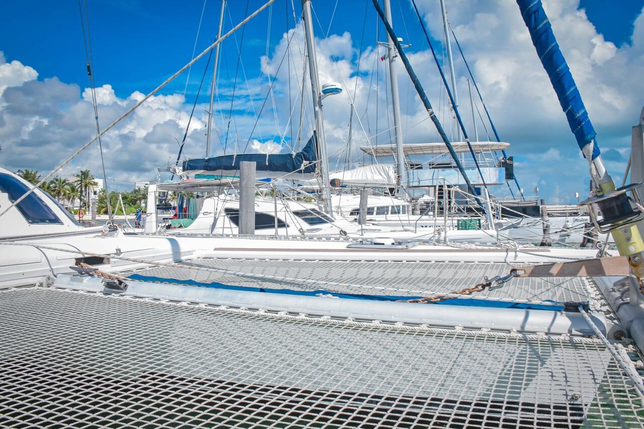 Trampoline net at the bow of the catamaran