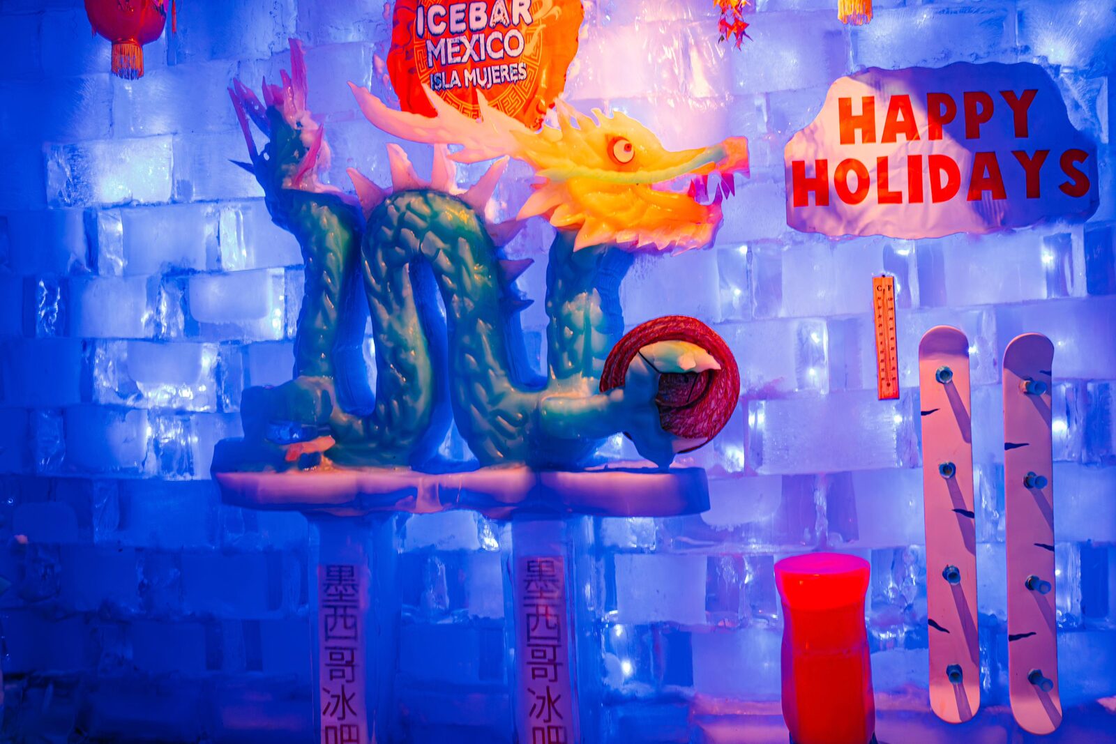 Dragon ice sculpture at the Ice Bar