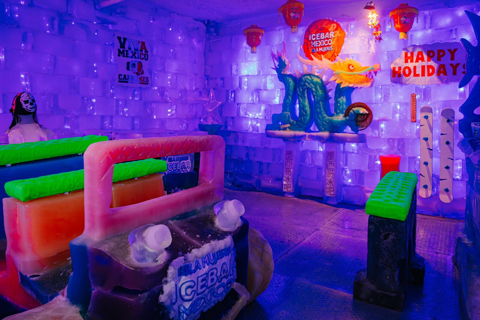 Ice car sculpture at the Ice Bar in Isla Mujeres