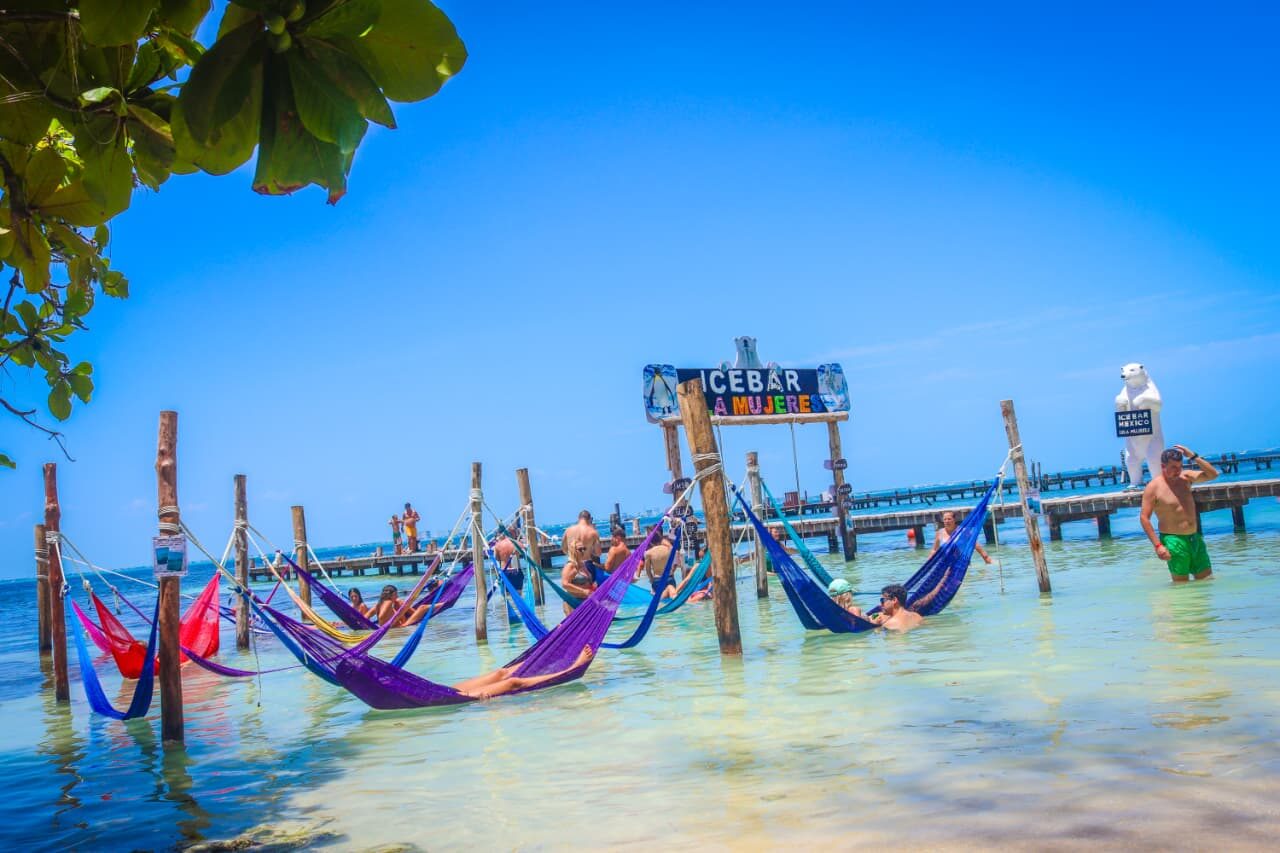 Hammocks over the water at Isla Mujeres
