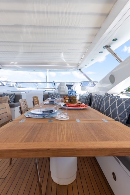 Outdoor dining table on the upper deck