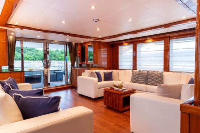 Lounge on board the Sunseeker 120