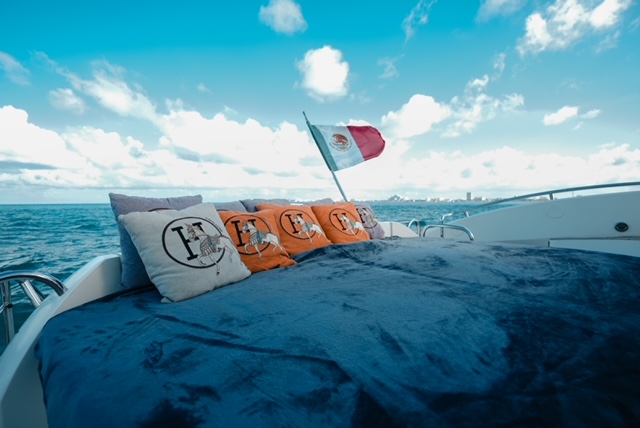 Aft sun bed on the Sunseeker 75 in Cancun