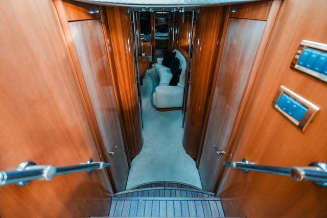 Lower deck between cabins on the Sunseeker 75